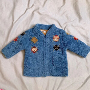 Baby piccolo zip up teddy bear blue argyle sweater 6-12 months cozy
